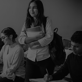 Female student holding files