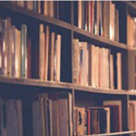 a close up of a book shelf