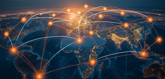 World map with connected digital points
