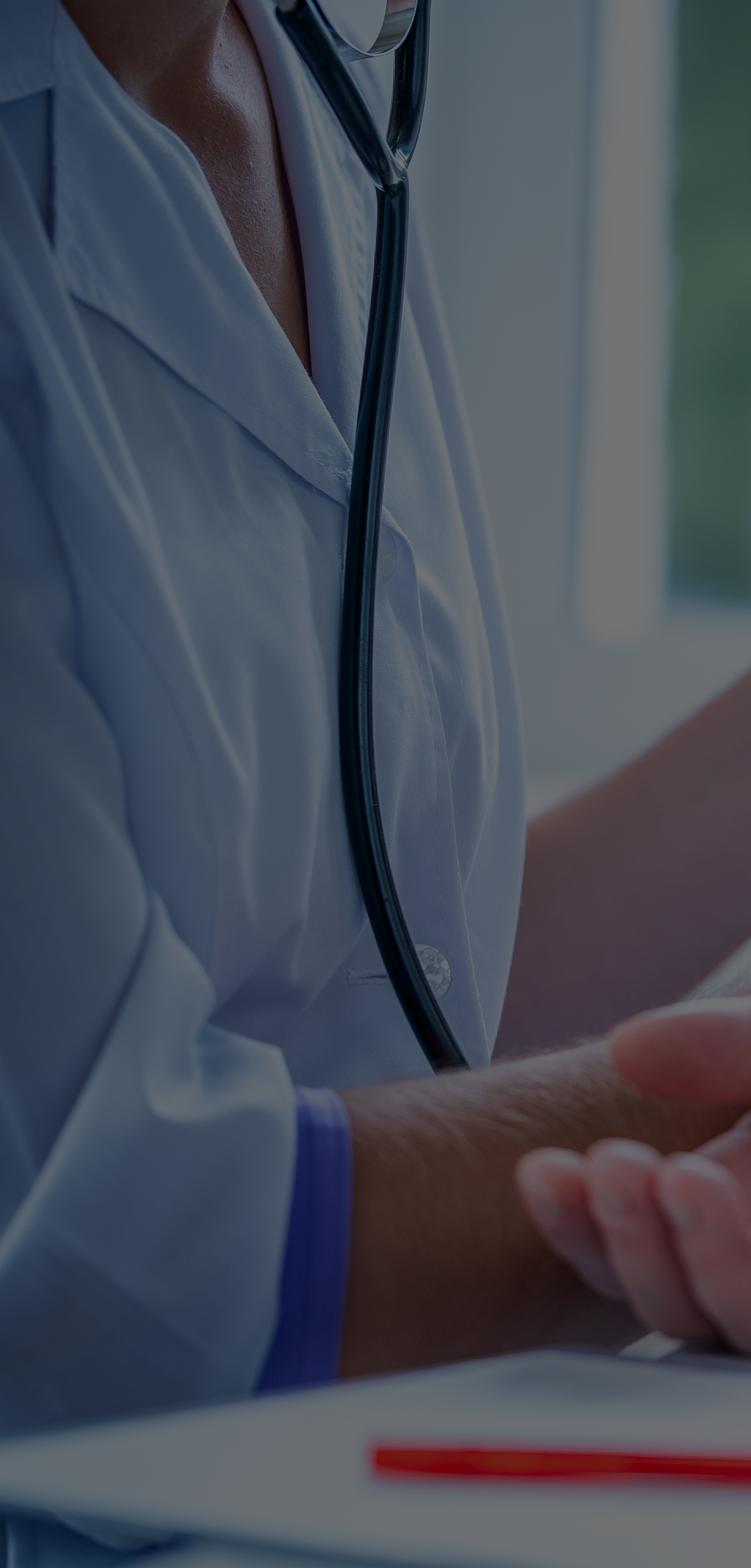 A doctor wearing a stethoscope. 