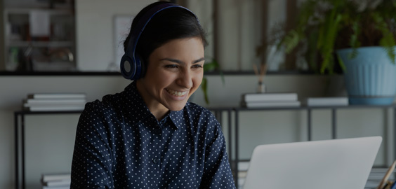 Female in online meeting