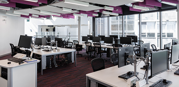 Interior of a computer lab on City Campus.