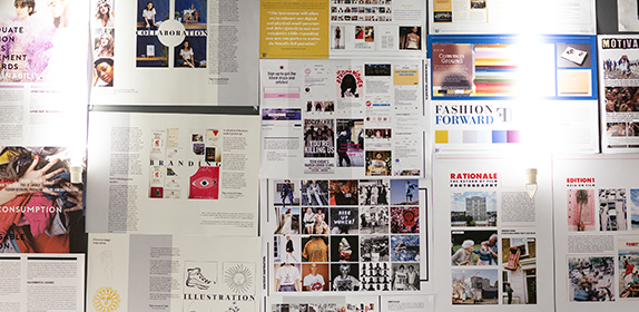 Display of current student design portfolios.