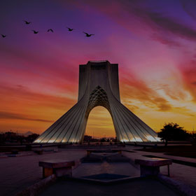 Image of sunset with monument