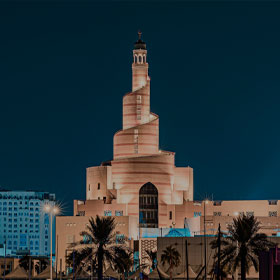 image of lit up spiral tower
