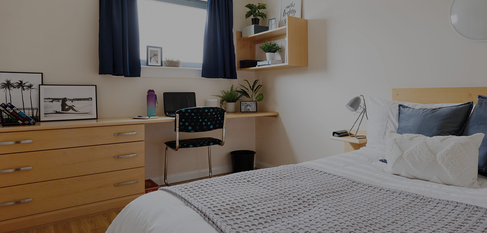 Interior of a bedroom within Northumbria owned accommodation, Trinity Square.
