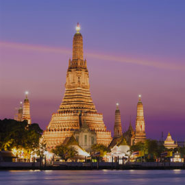 Evening shot of a temple in Bangkok, Thailand.