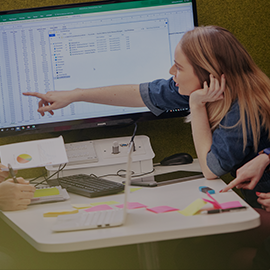 Student looking at spreadsheet