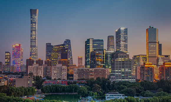 Wide-shot of Beijing, China during sunset.