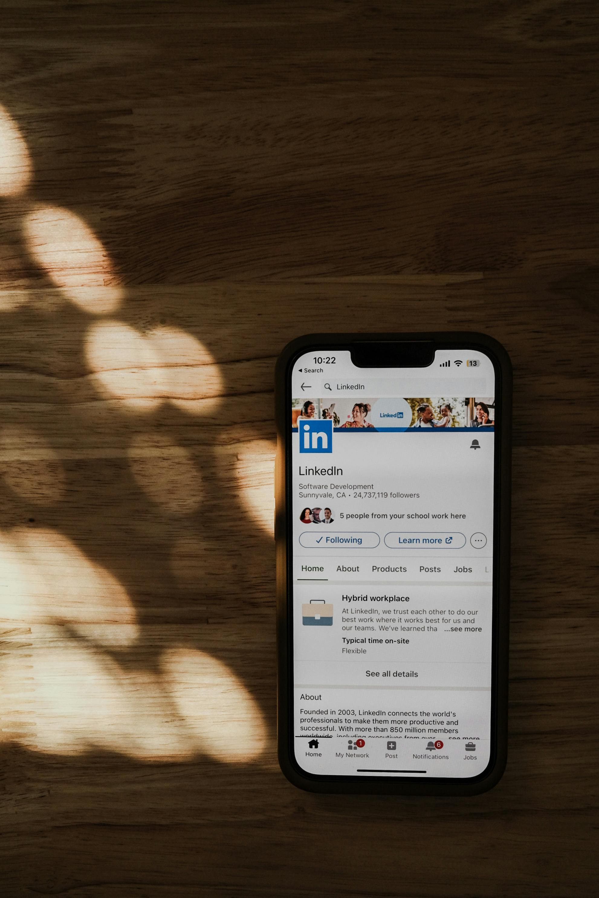 Phone app showing LinkedIn