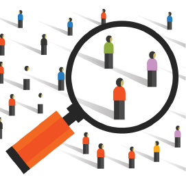 Graphic image showing close-up of people using a magnifying glass