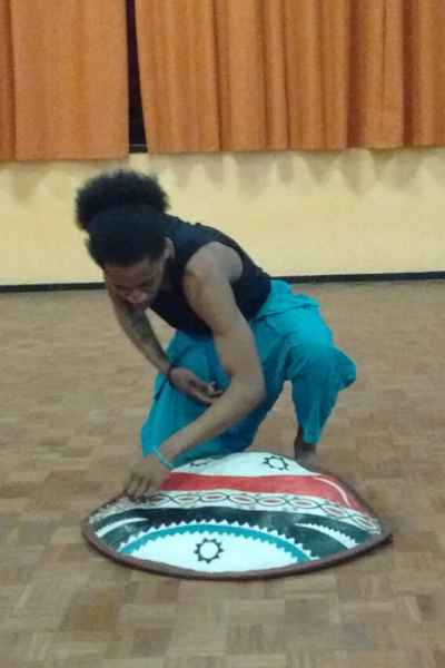 a person sitting on a table