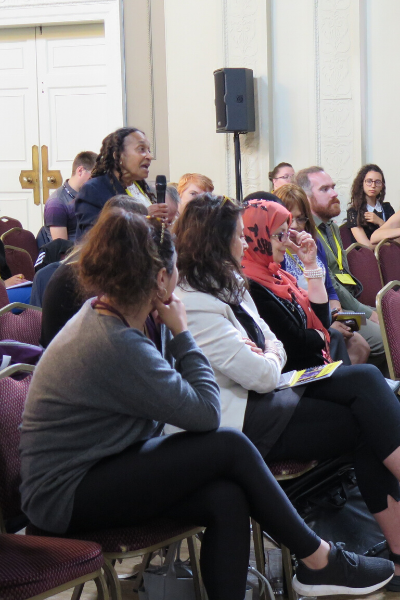 a group of people sitting in chairs