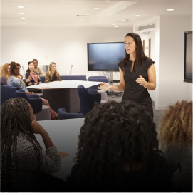 lecturer talking to students
