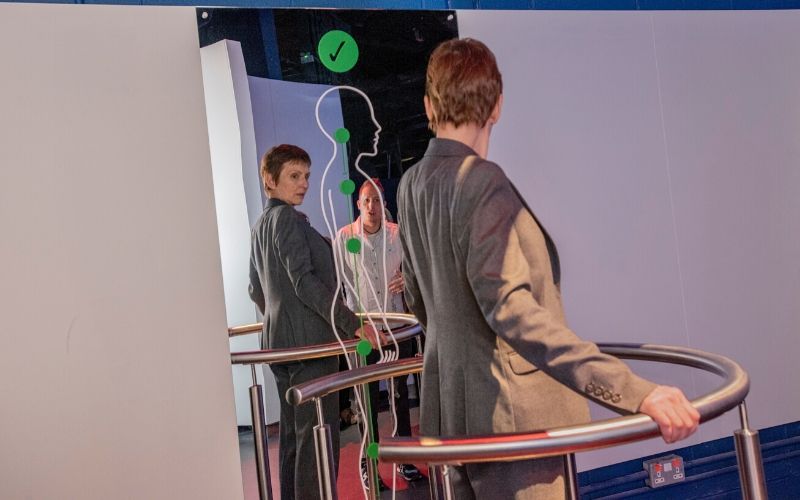 Helen Sharman engaging with Astronaut Rehab installation at Space Zone