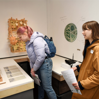 BALTIC x Northumbria partnership launch event - BALTIC team talking about the exhibition to a visitor