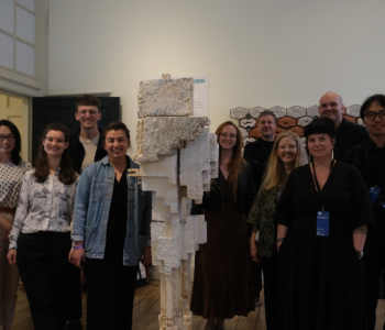 Caption: Academics from Northumbria University and UCL at the 'Living Assembly: Building with Biology' exhibition at the London Design Biennale
