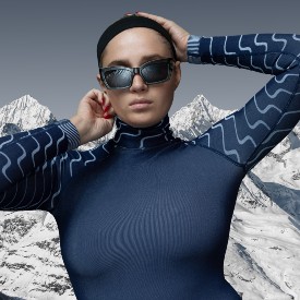 Woman wearing Sloobie Skiwear base layers