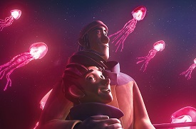 a person sitting on a stage