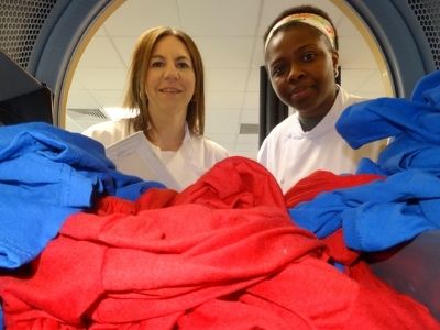 Striking image from a microscope of cotton and polyester fibres collected from a tumble dryer exhaust. P&G research with Dr Kelly Sheridan.