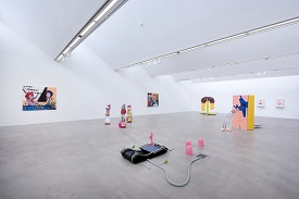 a group of people standing in a room