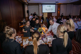 a group of people in a room