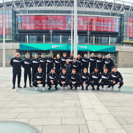 Image of staff, students and graduates at the FA Vase final at Wembley