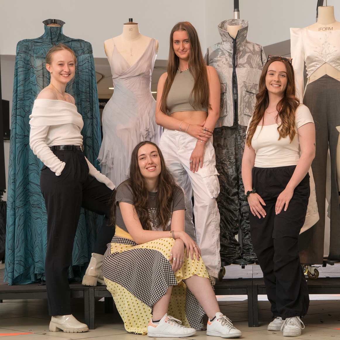 L-R Meg Fletcher, Aimee Mann, Kira Banks and Amy Clunes all enjoyed success at Graduate Fashion Week 2023