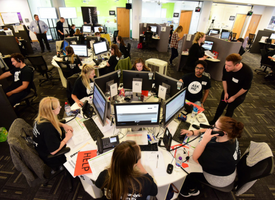 a group of people in a room