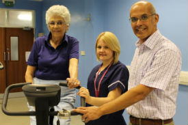 a group of people standing in a room