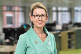 Helen Phillips in a blue shirt