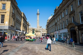 A man walking down granger street