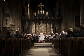 a group of people in a dark room