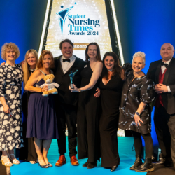 Northumbria University team collecting their award at the Student Nursing Times ceremony.
