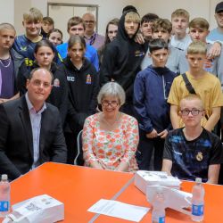 Prof Greta Defeyter with young people at a HAF Plus event at Northumbria University