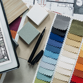 assortment of design materials and fabrics