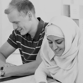 two students working together