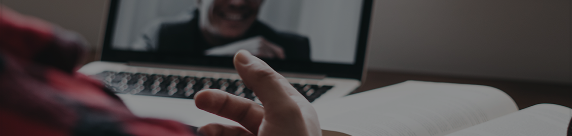 Panopto: Your Online Video Hub page menu button -  a person viewing a video playing on their laptop.