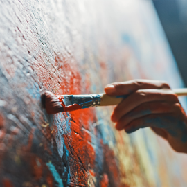 Up close image of hand painting on canvas